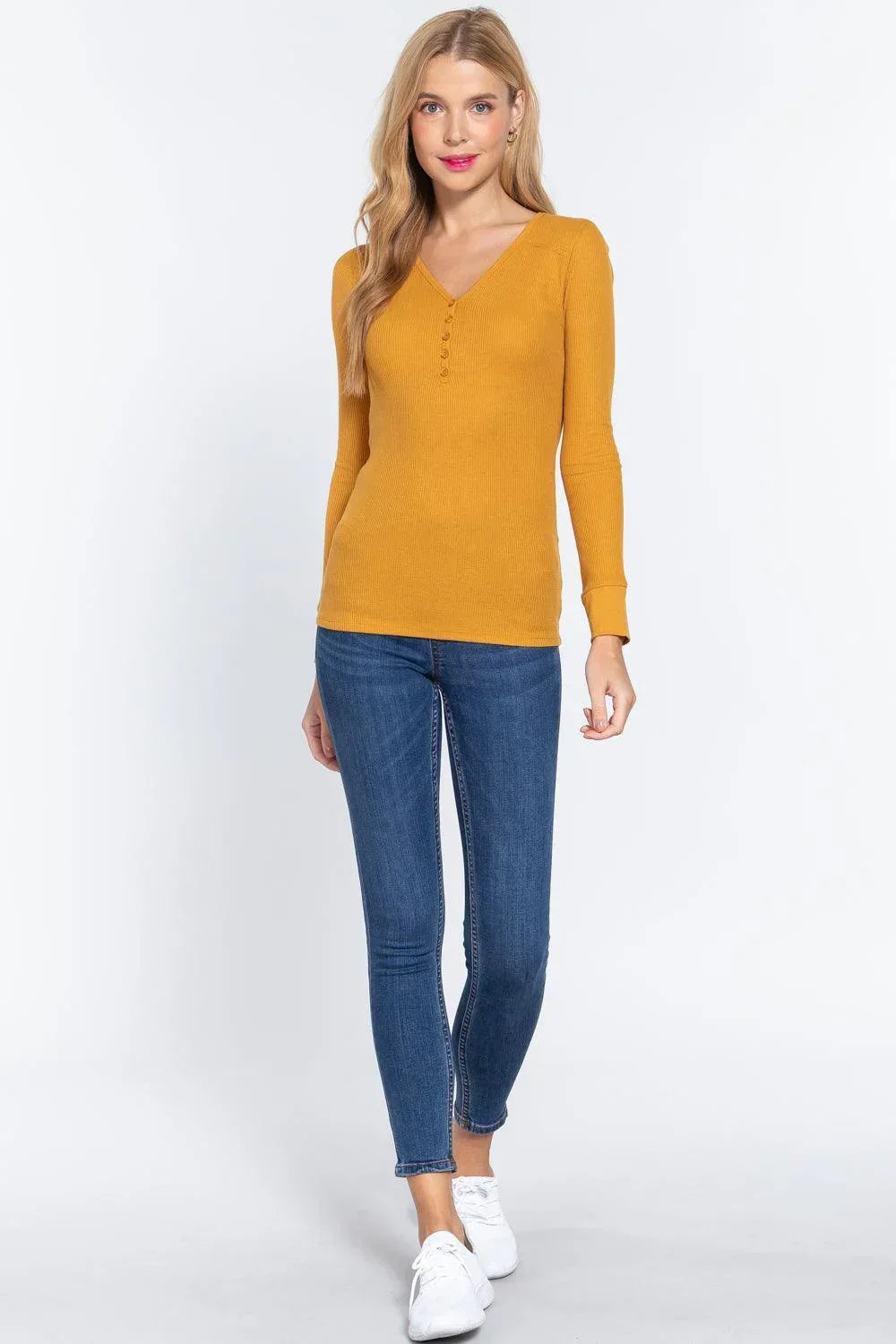 Long Slv V-neck Placket Thermal Top Secondary image