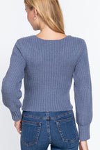 Long Puff Slv V-neck Rib Sweater | Mixtshop LLC