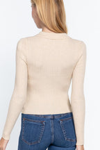 Notched Collar Zippered Sweater | Mixtshop LLC