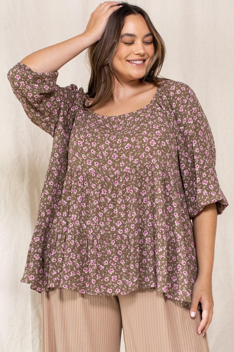 Tiny Floral Printed Square Neckline Top | Mixtshop LLC Main image