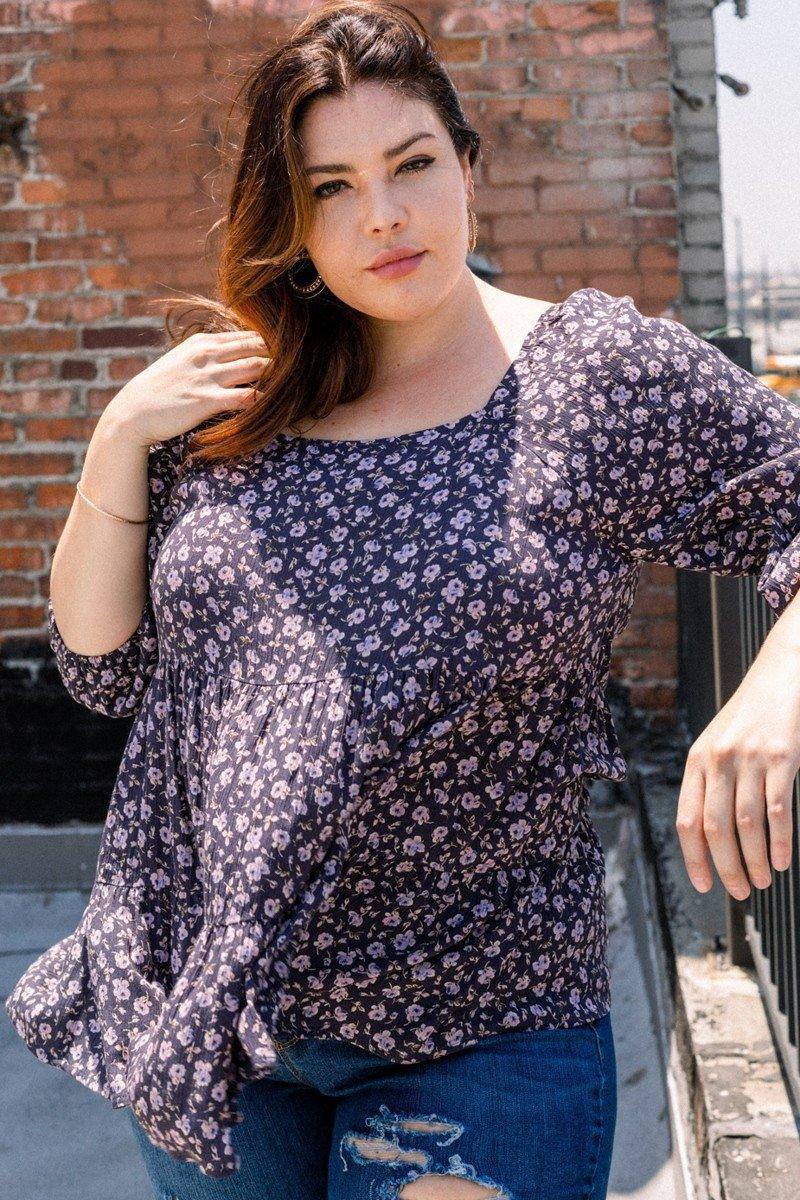 Tiny Floral Printed Square Neckline Top | Mixtshop LLC Main image