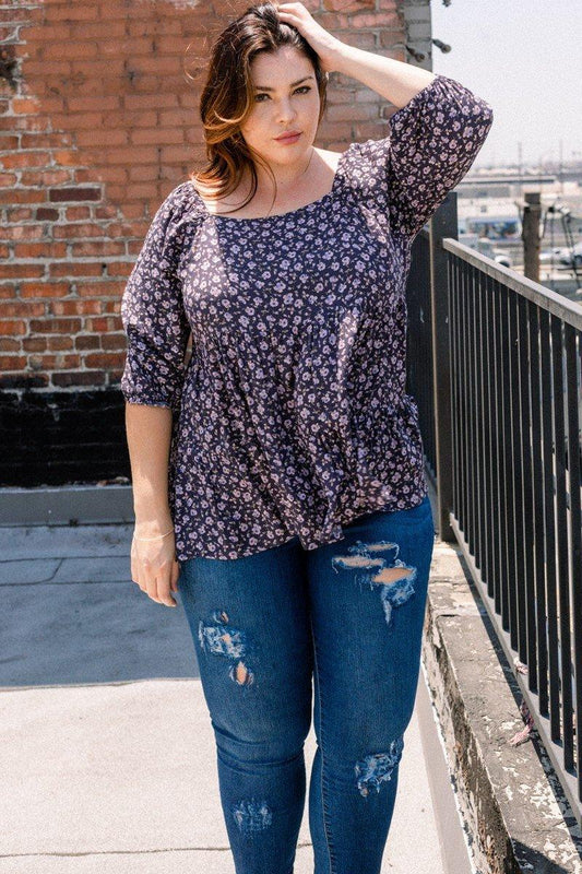 Tiny Floral Printed Square Neckline Top | Mixtshop LLC