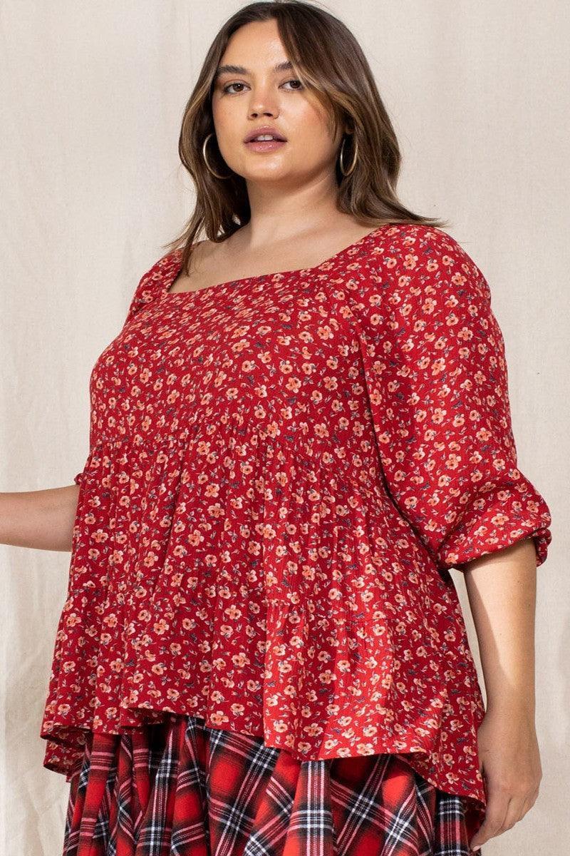 Tiny Floral Printed Square Neckline Top | Mixtshop LLC