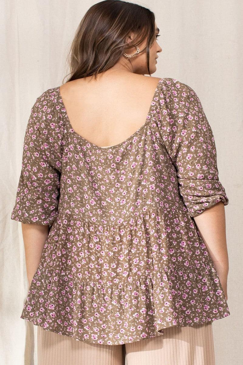 Tiny Floral Printed Square Neckline Top | Mixtshop LLC