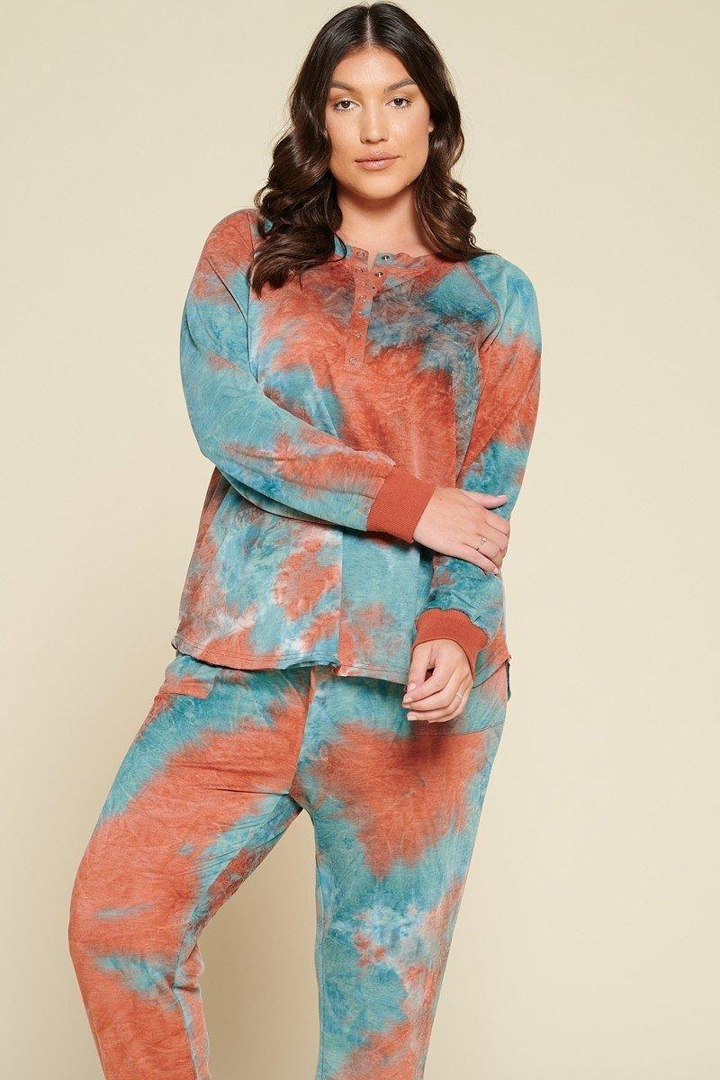 Tie-dye Printed French Terry Knit Loungewear Sets Secondary image