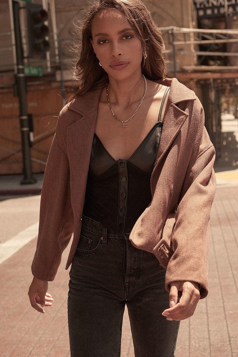 A Faux Leather And Lace Camisole Top | Mixtshop LLC Main image