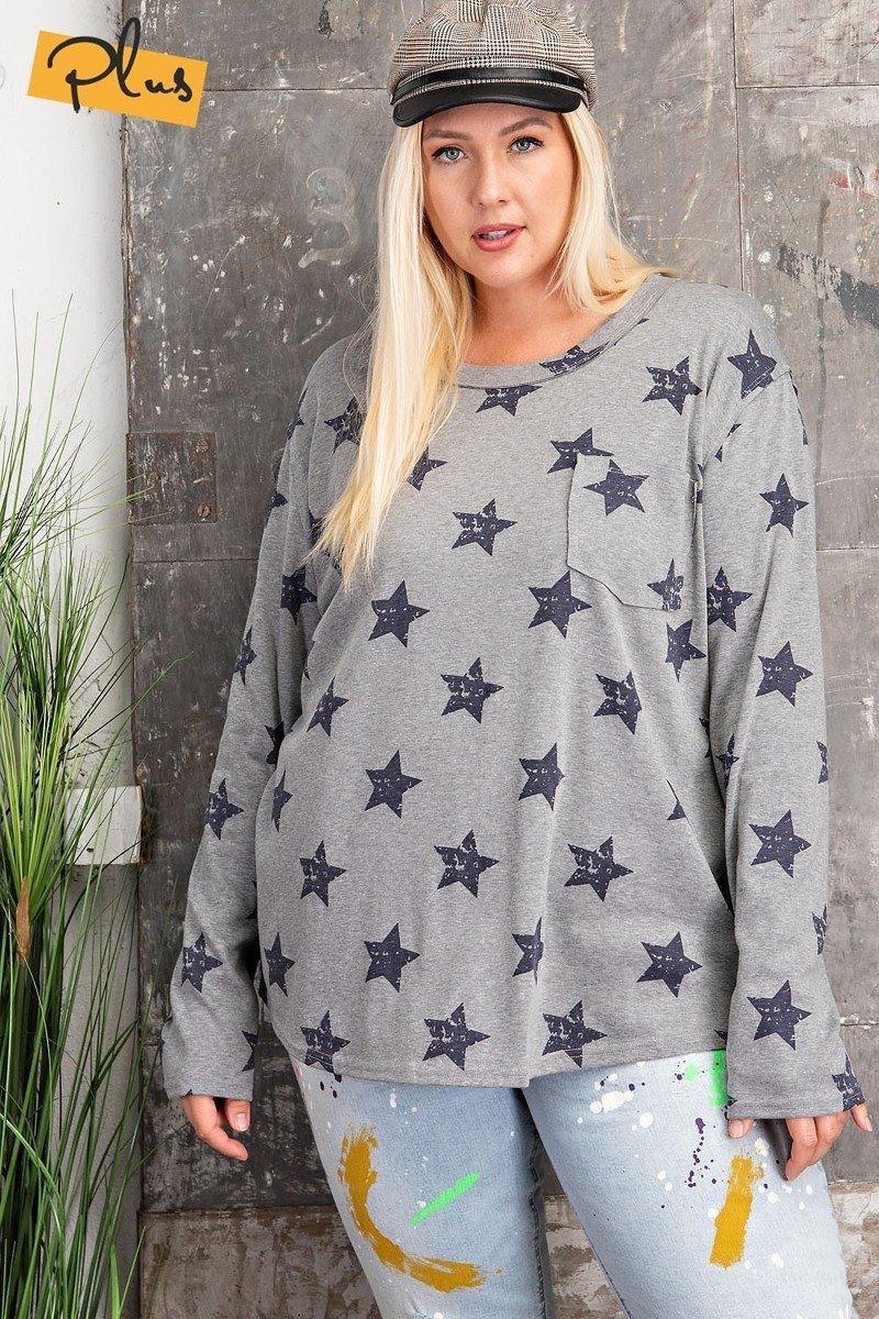 Plus Size Star Printed Poly Rayon Loose Fit Top | Mixtshop LLC Main image