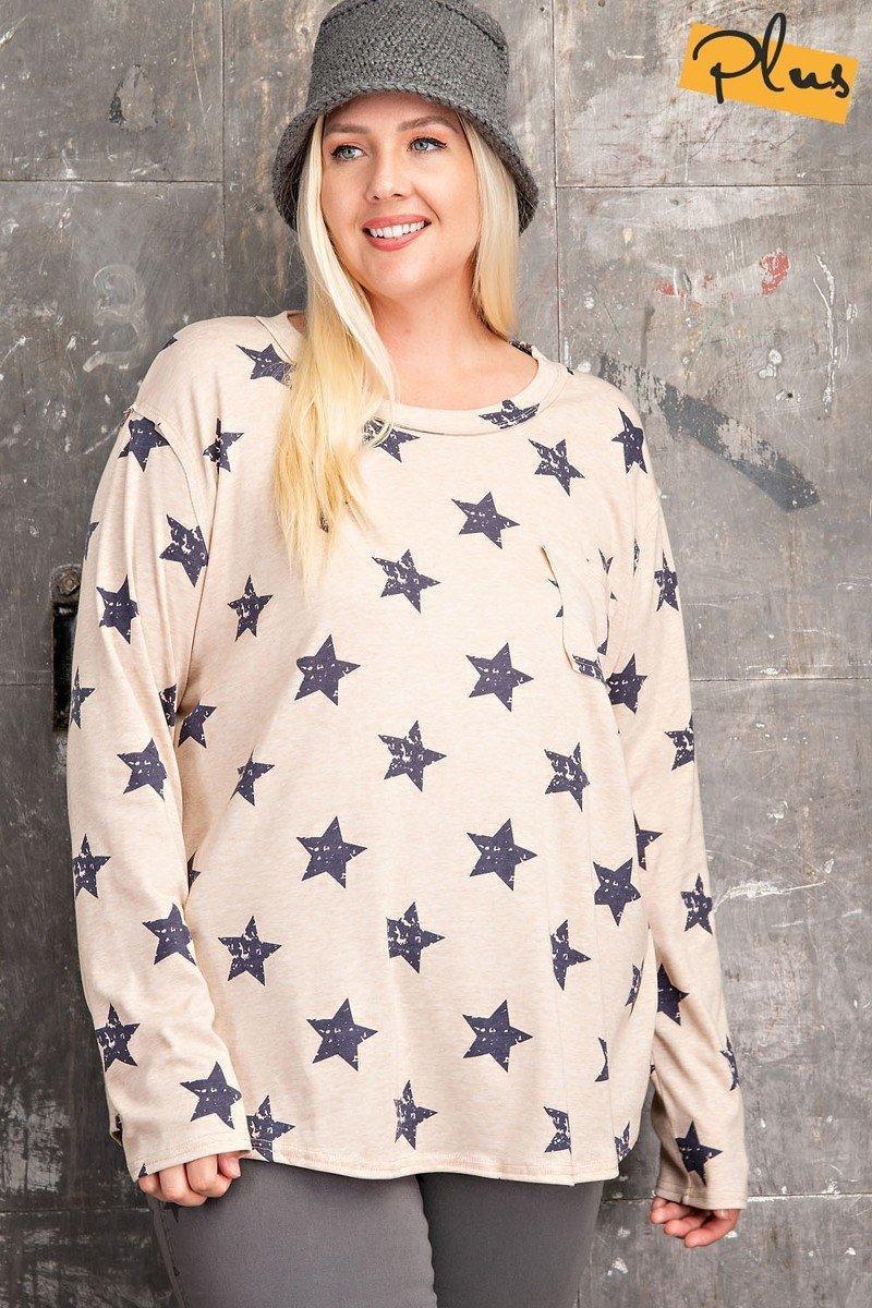 Plus Size Star Printed Poly Rayon Loose Fit Top | Mixtshop LLC Main image