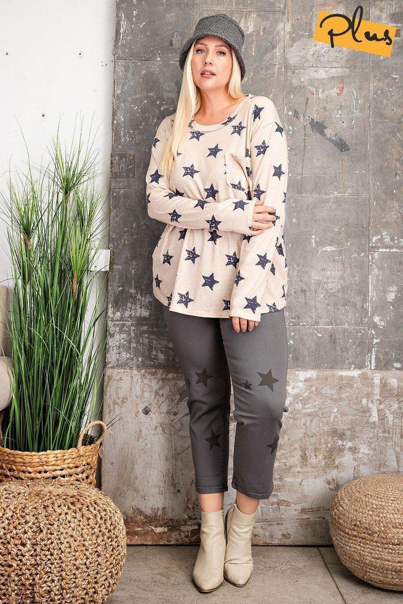 Plus Size Star Printed Poly Rayon Loose Fit Top Secondary image