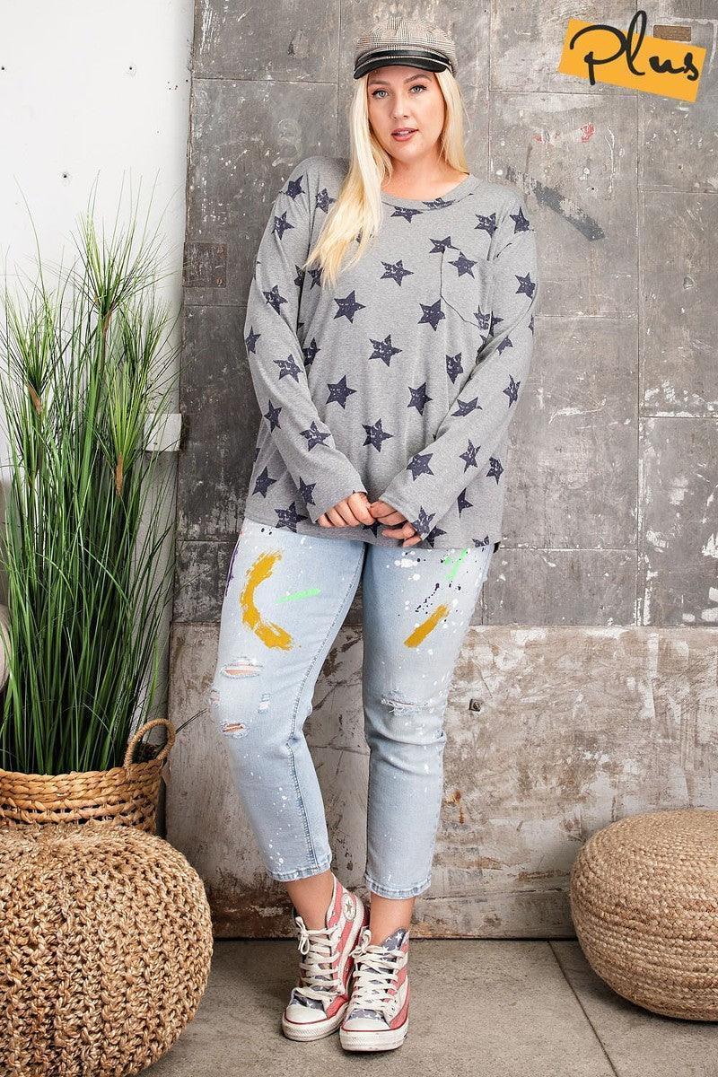 Plus Size Star Printed Poly Rayon Loose Fit Top Secondary image
