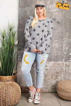 Plus Size Star Printed Poly Rayon Loose Fit Top | Mixtshop LLC