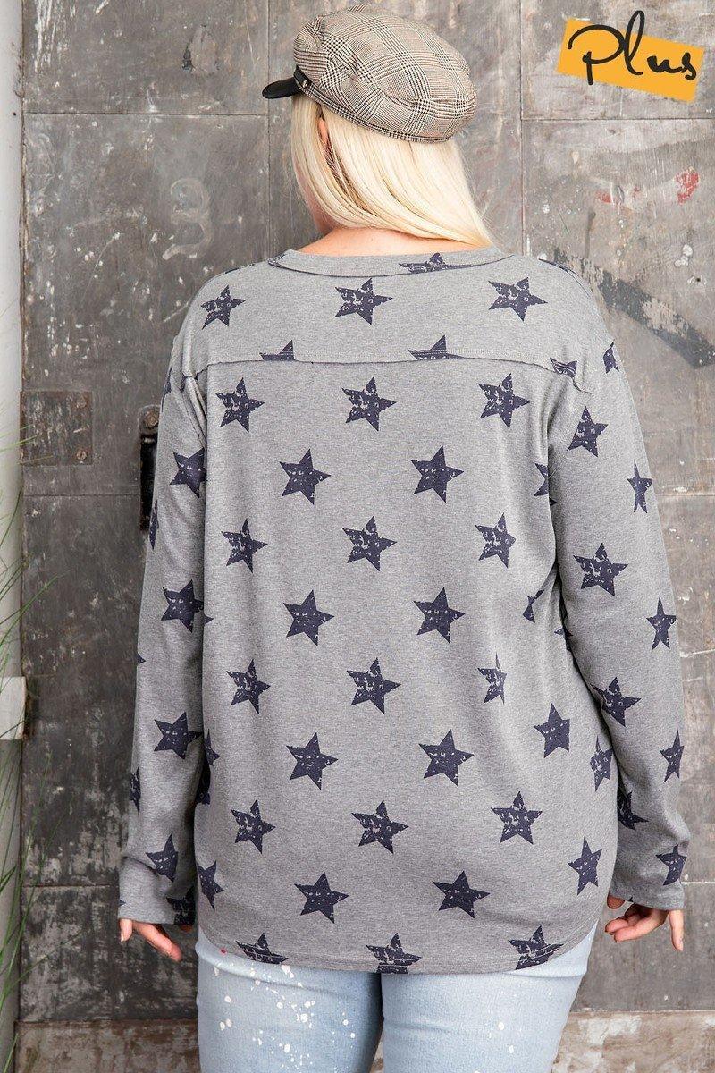 Plus Size Star Printed Poly Rayon Loose Fit Top | Mixtshop LLC