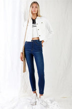 Dark Blue High-waisted With Rips Skinny Denim Jeans | Mixtshop LLC