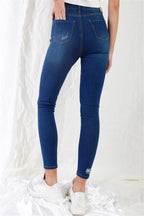Dark Blue High-waisted With Rips Skinny Denim Jeans | Mixtshop LLC