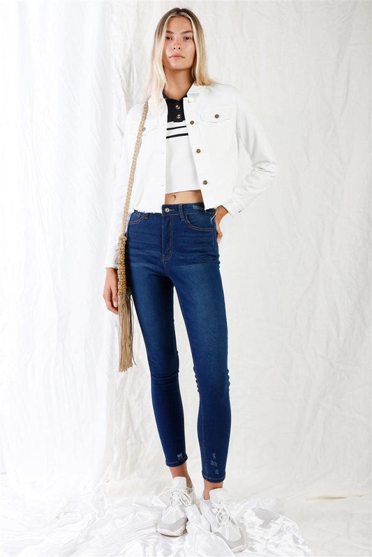 Dark Blue High-waisted With Rips Skinny Denim Jeans | Mixtshop LLC