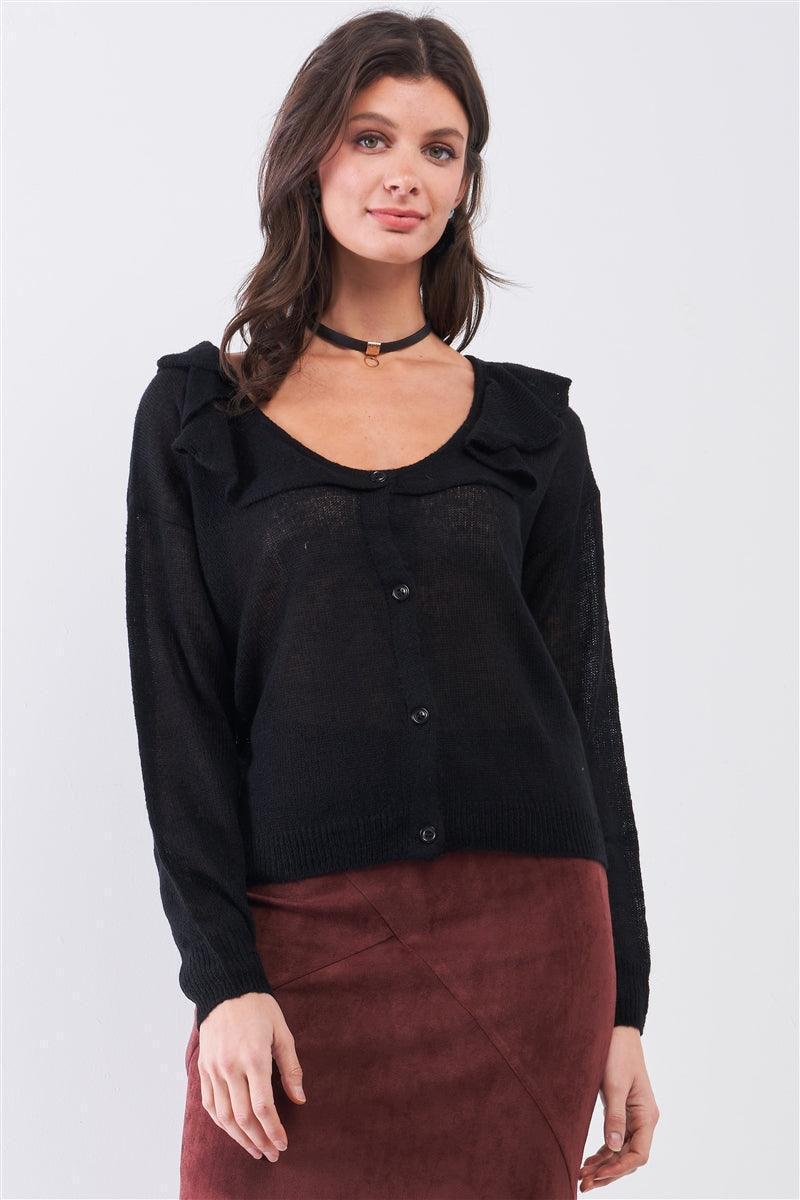 Round Neck Bertha Collar Button-front Cardigan | Mixtshop LLC Main image