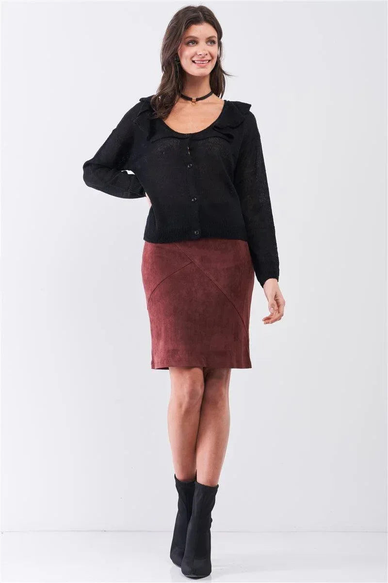 Round Neck Bertha Collar Button-front Cardigan Secondary image