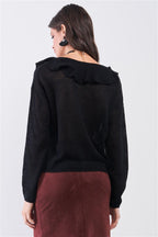 Round Neck Bertha Collar Button-front Cardigan | Mixtshop LLC