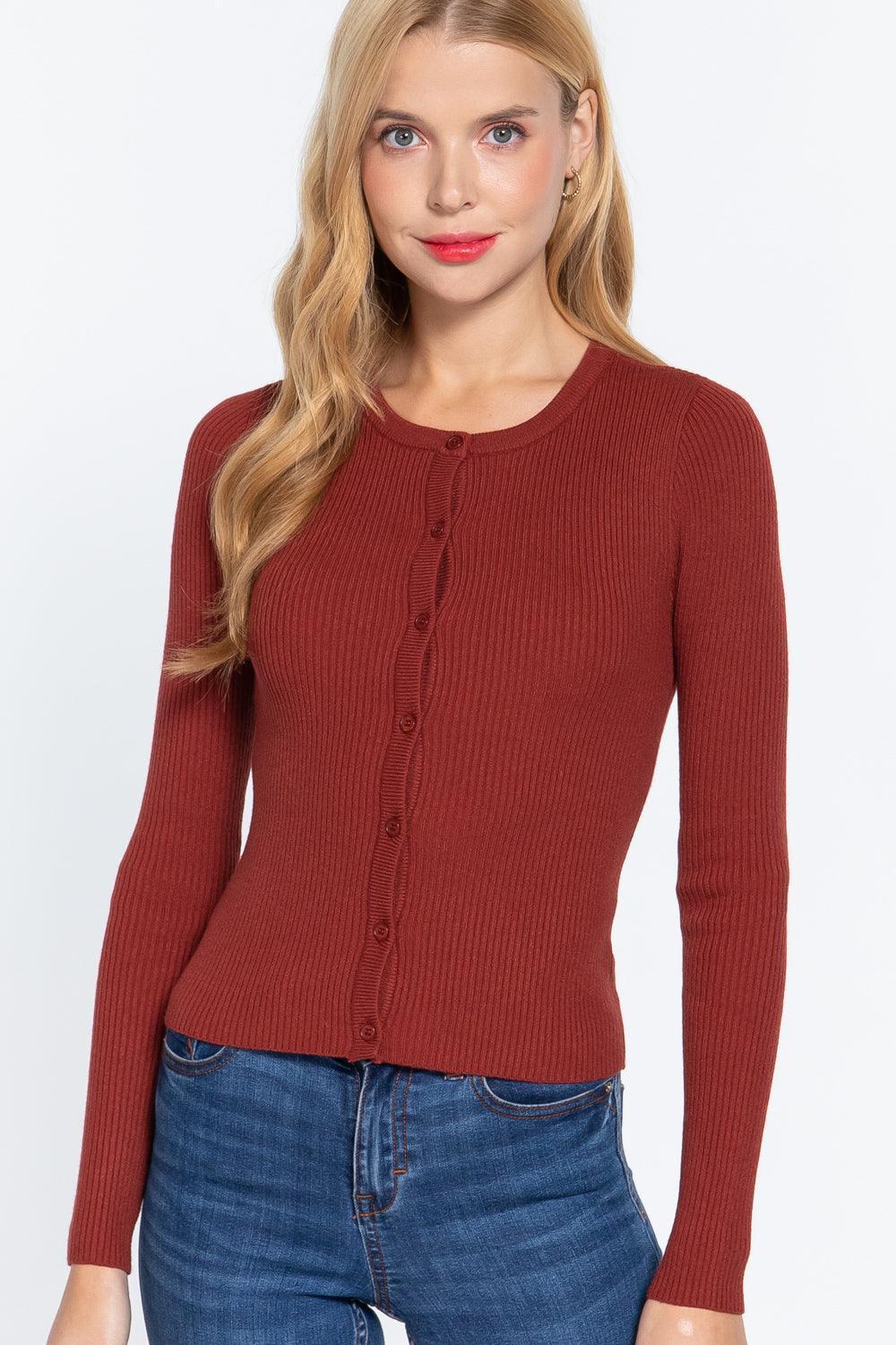 Long Slv Crew Neck Basic Cardigan | Mixtshop LLC Main image