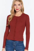 Long Slv Crew Neck Basic Cardigan | Mixtshop LLC