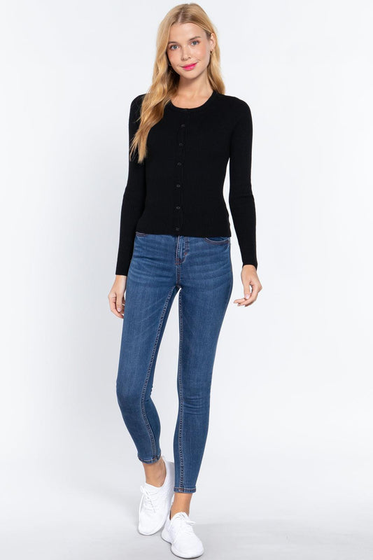 Long Slv Crew Neck Basic Cardigan | Mixtshop LLC