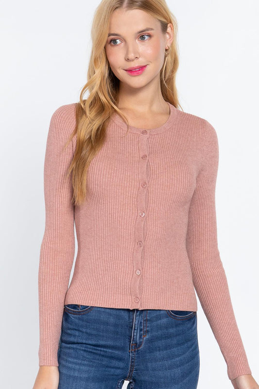 Long Slv Crew Neck Basic Cardigan | Mixtshop LLC