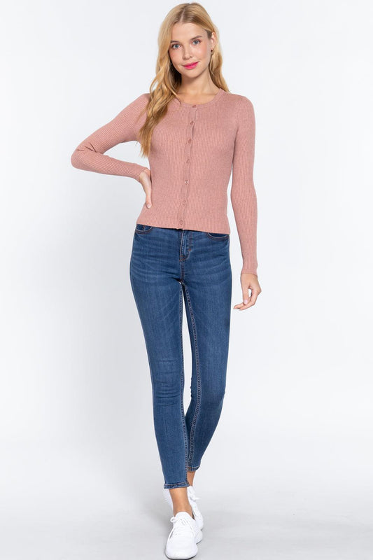 Long Slv Crew Neck Basic Cardigan | Mixtshop LLC