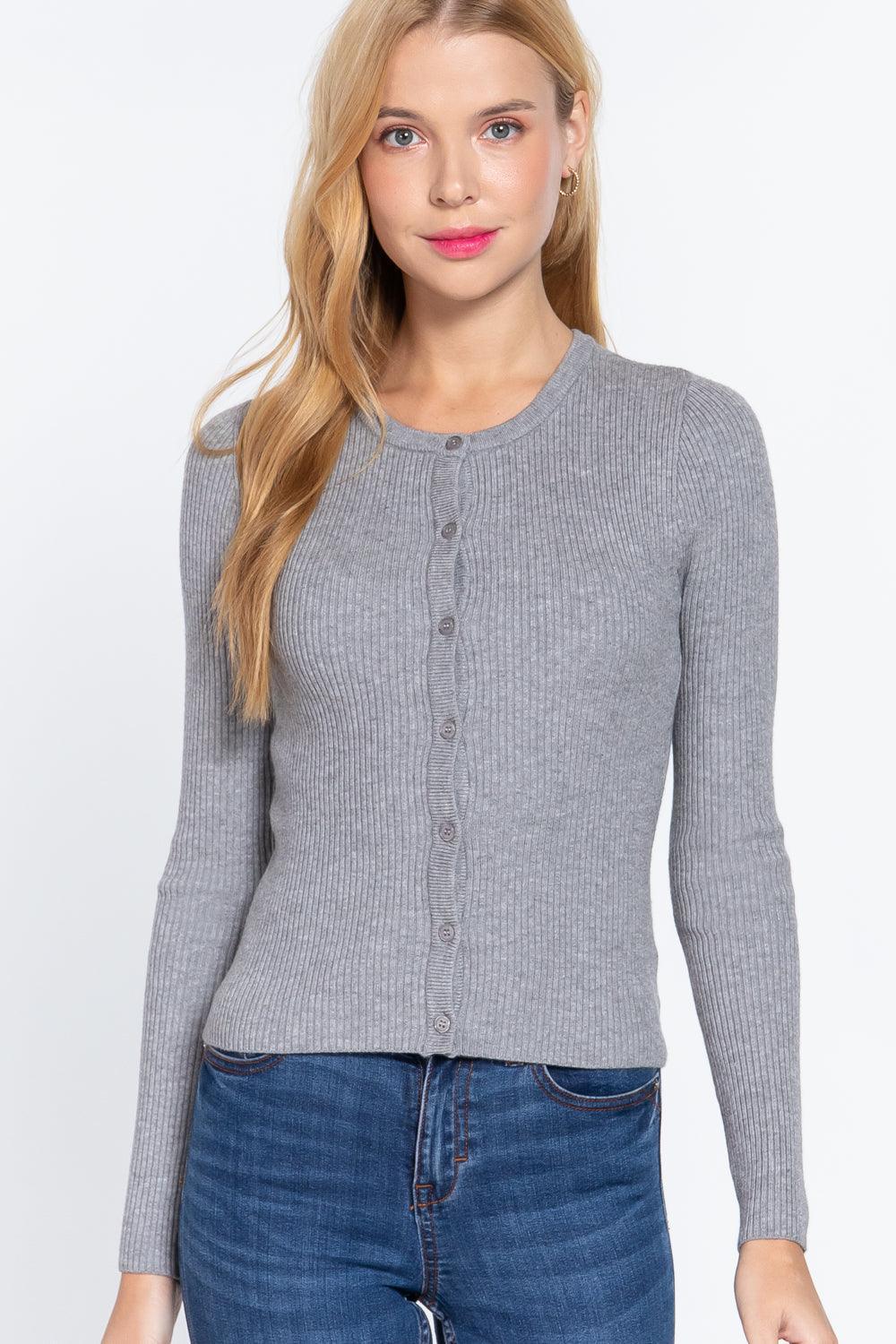 Long Slv Crew Neck Basic Cardigan | Mixtshop LLC Main image