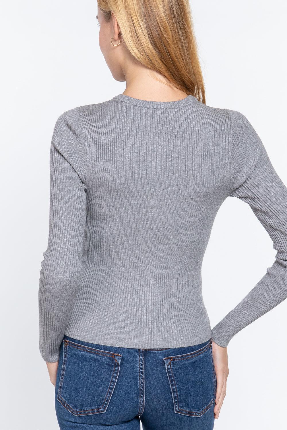 Long Slv Crew Neck Basic Cardigan | Mixtshop LLC