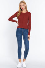Long Slv Crew Neck Basic Cardigan | Mixtshop LLC