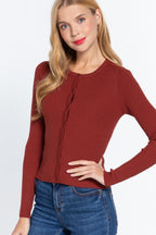 Long Slv Crew Neck Basic Cardigan | Mixtshop LLC