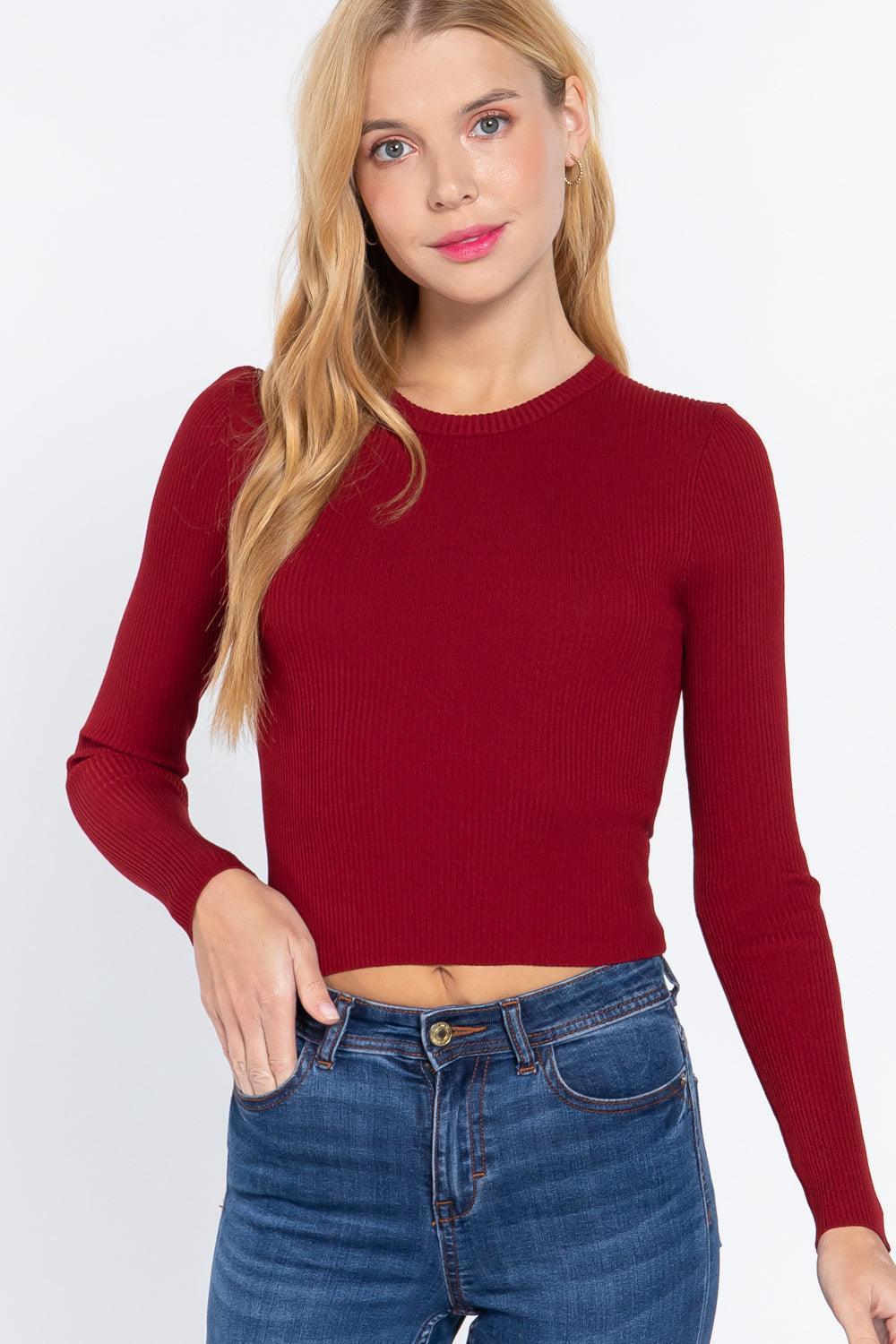 Long Slv Open Back Sweater Top | Mixtshop LLC Main image