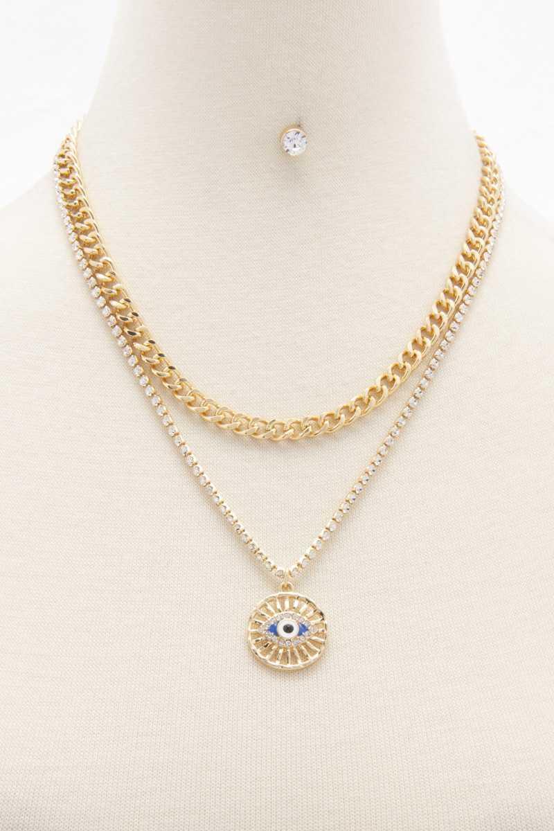 Eye Charm Rhinestone Layered Necklace | Mixtshop LLC Main image