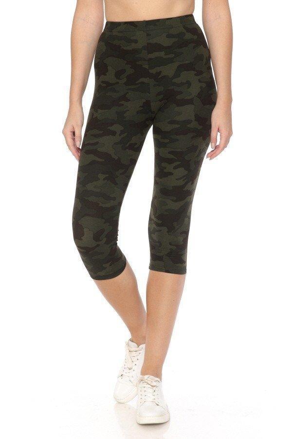 Multi-color Print, Cropped Capri Leggings In A Fitted Style With A Banded High Waist | Mixtshop LLC Main image