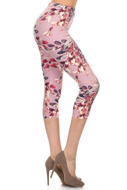 Multi-color Print, Cropped Capri Leggings In A Fitted Style With A Banded High Waist | Mixtshop LLC