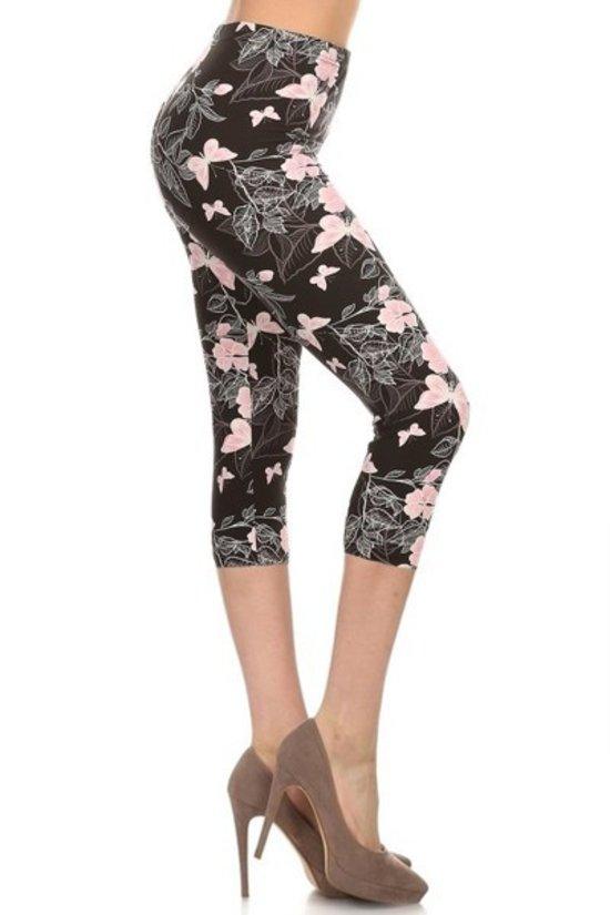 Multi-color Print, Cropped Capri Leggings In A Fitted Style With A Banded High Waist | Mixtshop LLC
