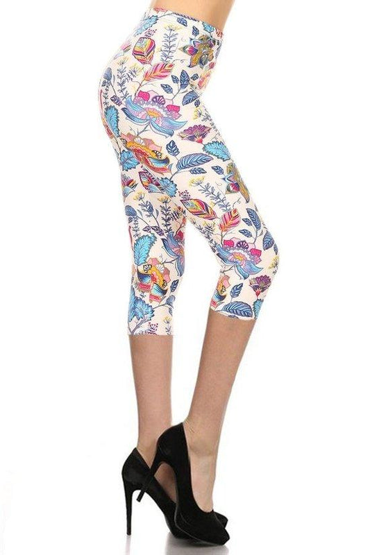 Floral Printed Lined Knit Capri Legging With Elastic Waistband | Mixtshop LLC