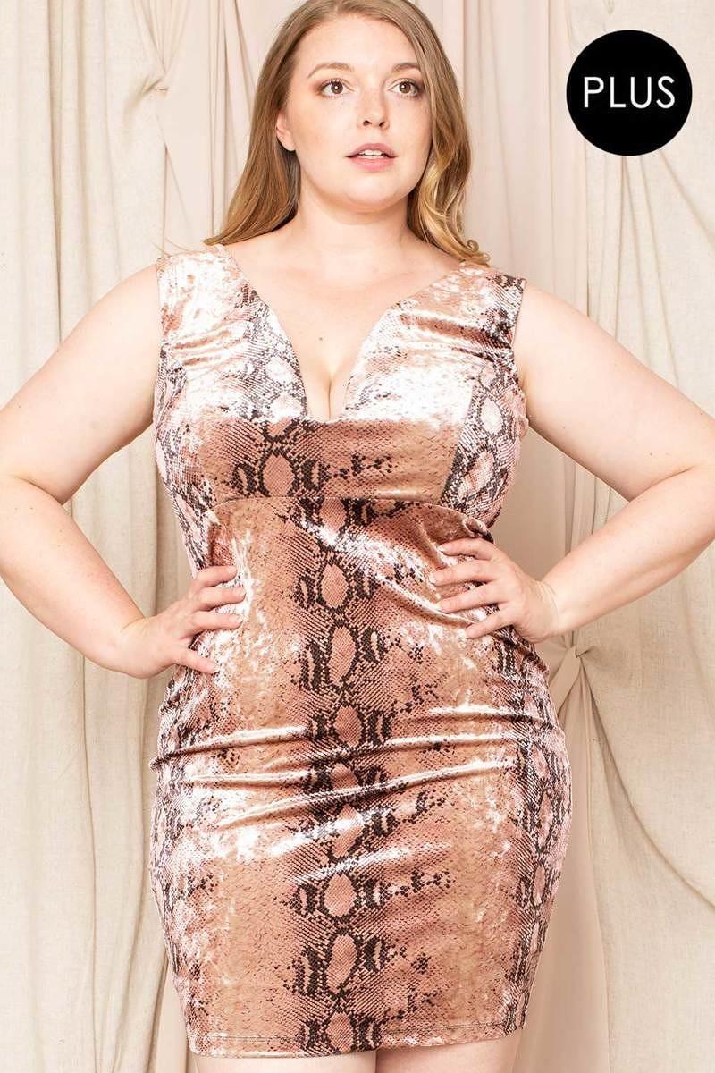 Velour Snake Print Plus Mini Dress | Mixtshop LLC Main image