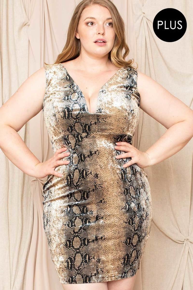 Velour Snake Print Plus Mini Dress | Mixtshop LLC Main image