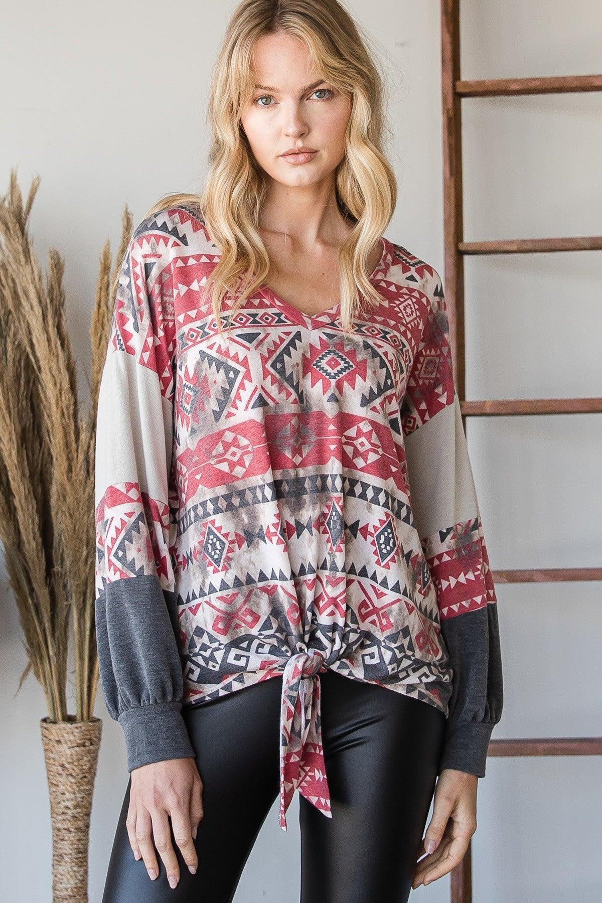Beautiful Aztec Print Long Sleeve Sweater | Mixtshop LLC Main image