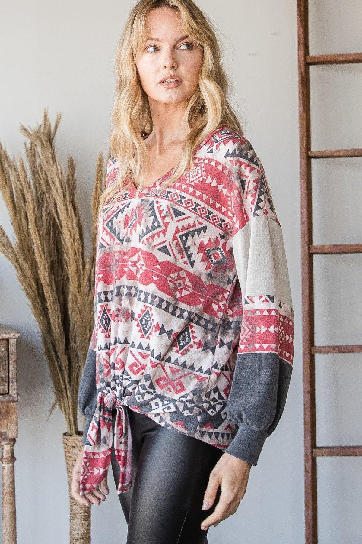 Beautiful Aztec Print Long Sleeve Sweater | Mixtshop LLC