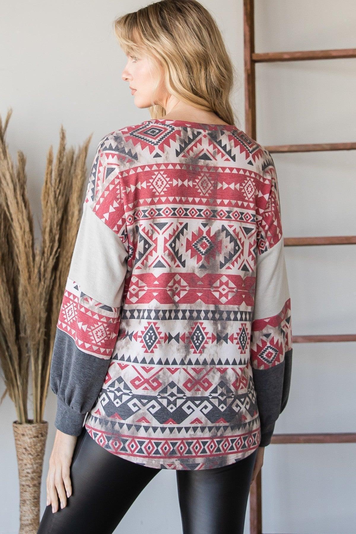 Beautiful Aztec Print Long Sleeve Sweater | Mixtshop LLC
