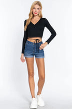 Long Slv Surplice Wrap Rib Knit Top | Mixtshop LLC