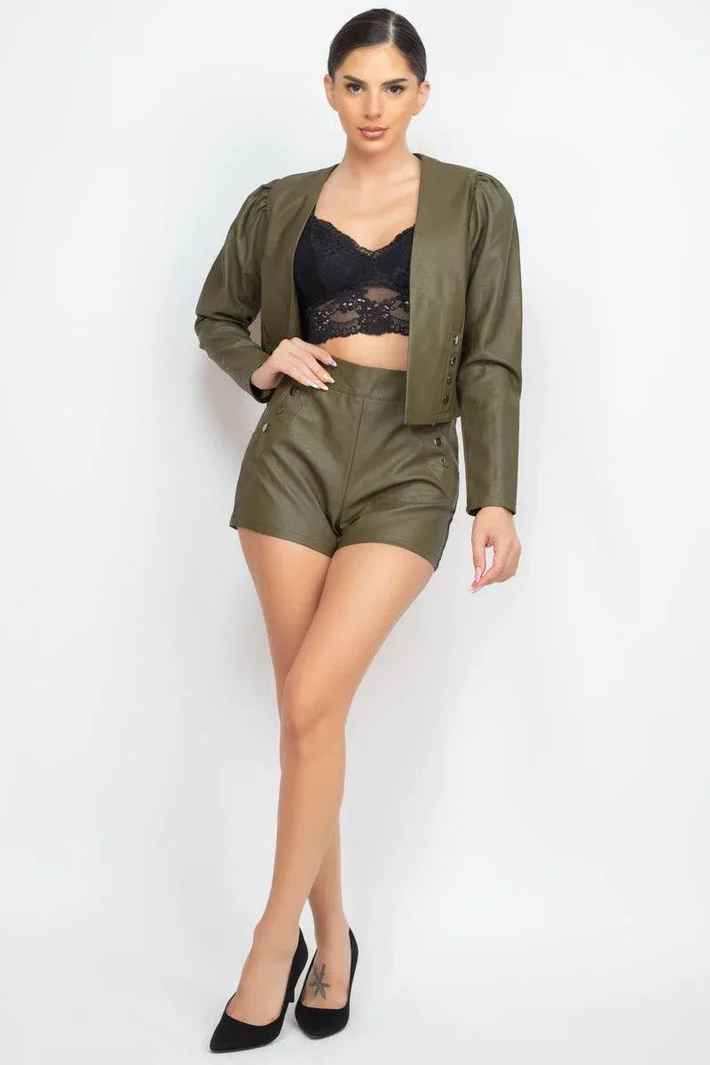 Side Button Detailed Jacket & Shorts Set Secondary image