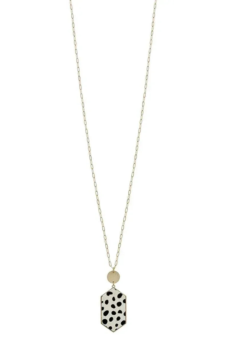 Metal Chain Hexagon Leopard Pendant Long Necklace | Mixtshop LLC