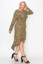 Cheetah Print Dress Featuring A Round Neck | Mixtshop LLC