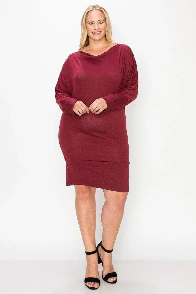 Draped Neck Long Sleeve Dress | Mixtshop LLC Main image
