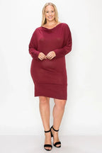 Draped Neck Long Sleeve Dress | Mixtshop LLC