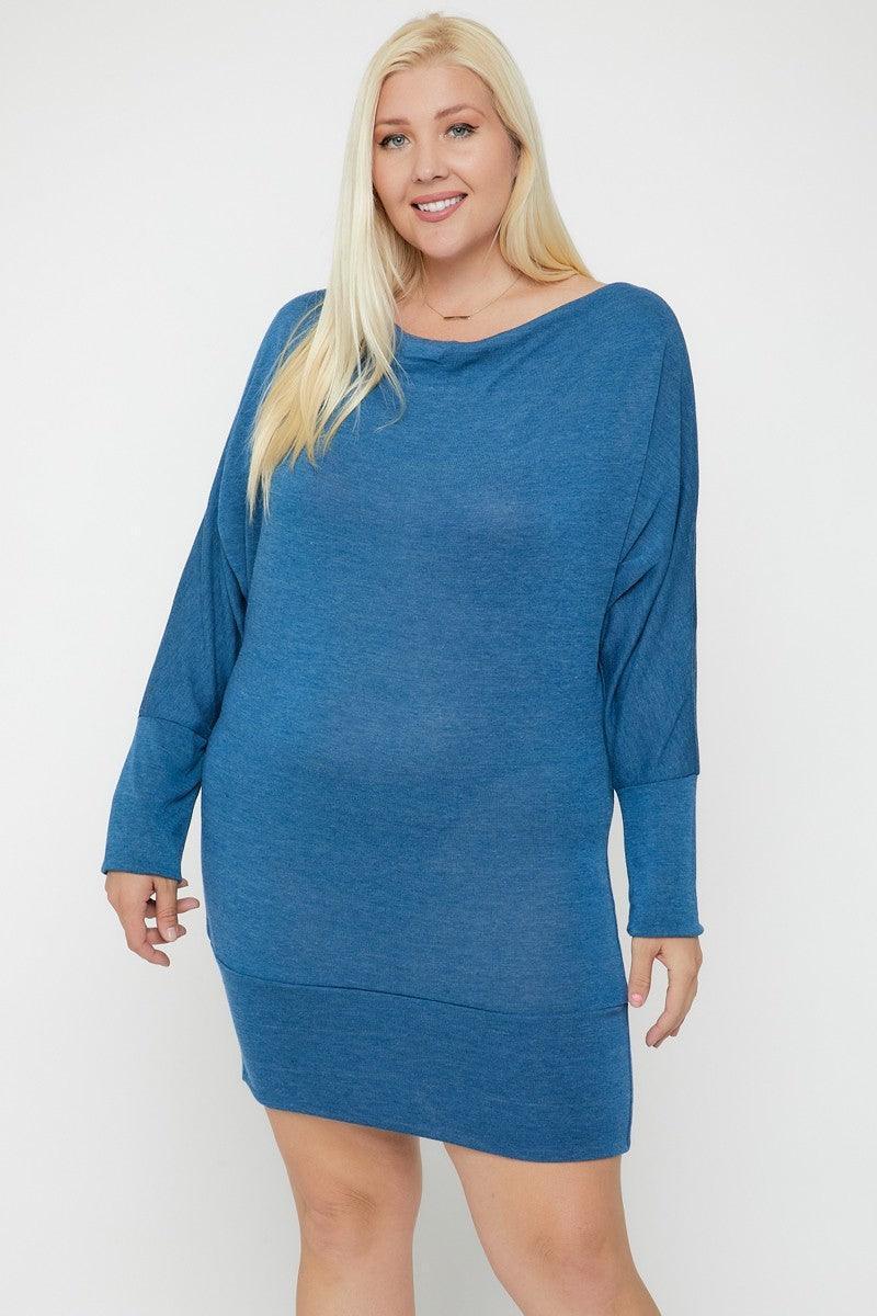 Draped Neck Long Sleeve Dress | Mixtshop LLC Main image
