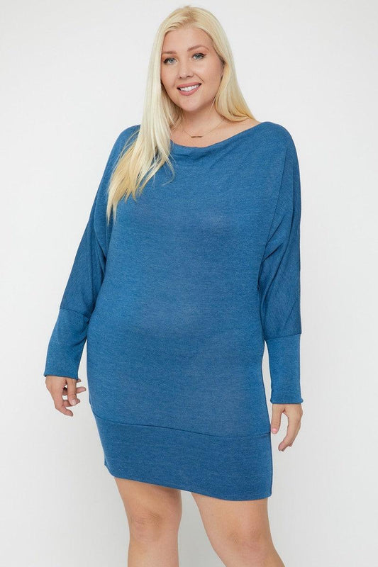 Draped Neck Long Sleeve Dress | Mixtshop LLC